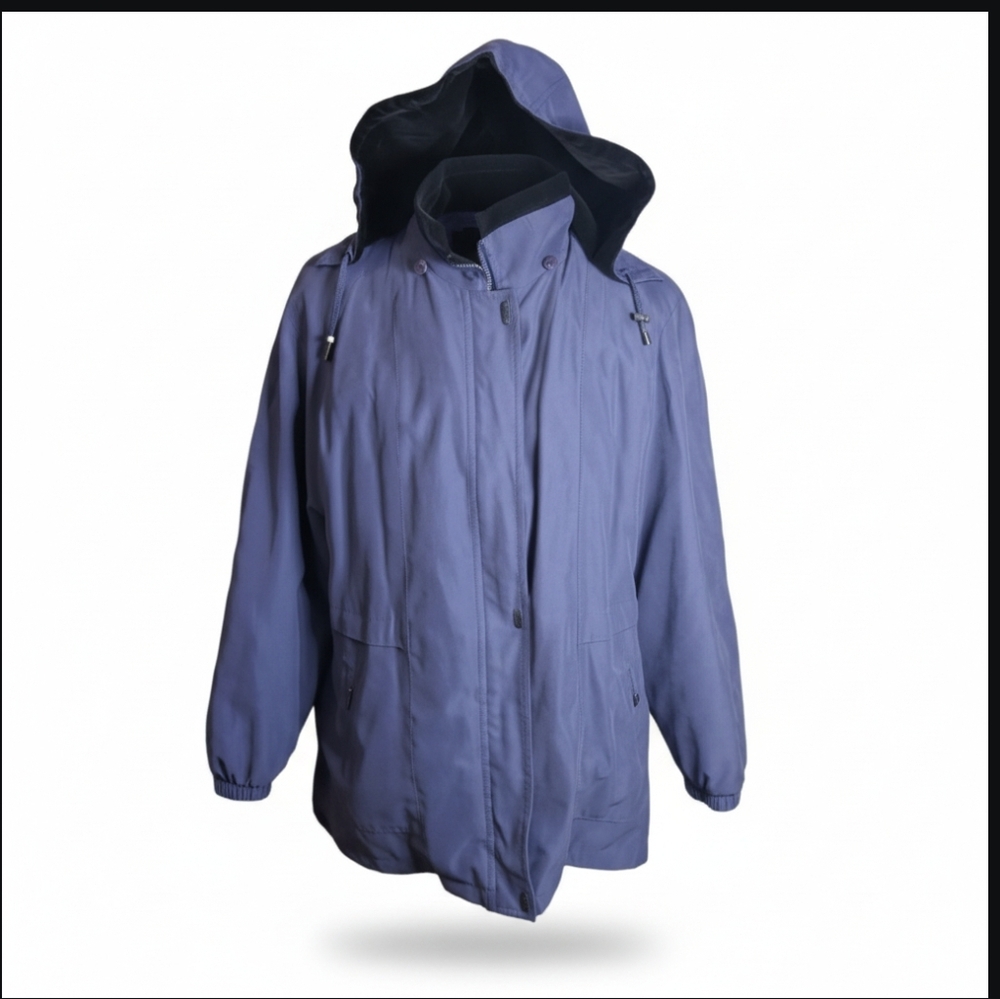 St. John’s Bay Purple Hooded Parka Black Velvet Lined Removable Fur Trim Hood L